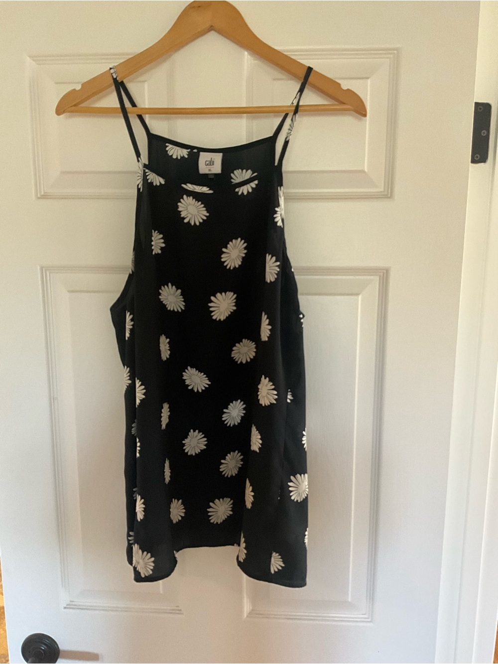 CAbi Black Daisy Print Silk Camisole